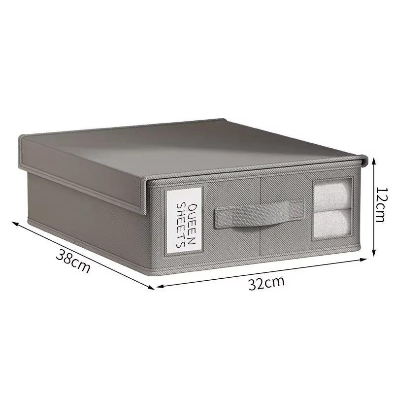 Sheet Storage Box Organizer Thickened Fabric Folding Window Zipper Blanket Organizer Wardrobe Bed Clothes Storage with Lid
