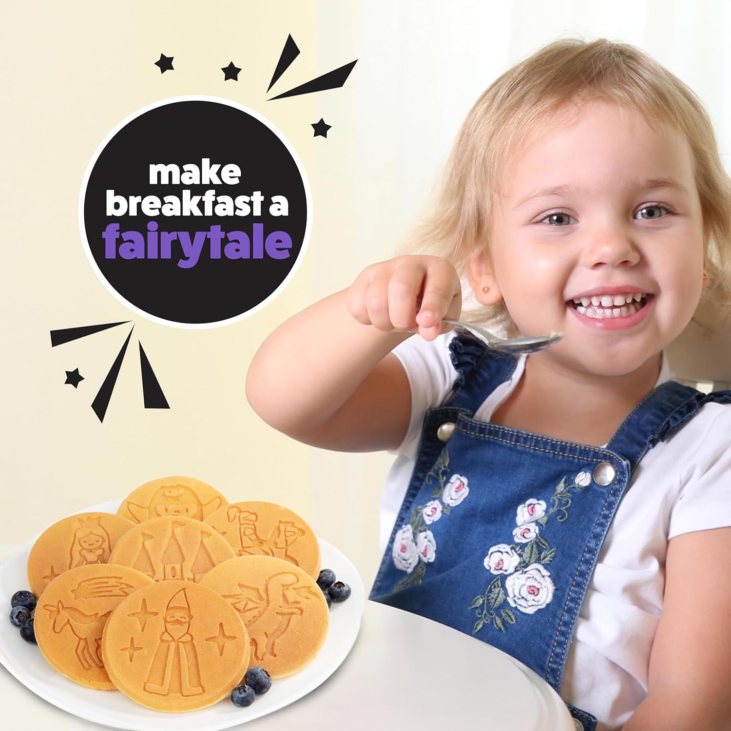 Fantasy Friends Mini Pancake Pan - Nonstick Griddle for Breakfast Magic, Featuring a Princess Castle & More, 7 Unique Flapjacks