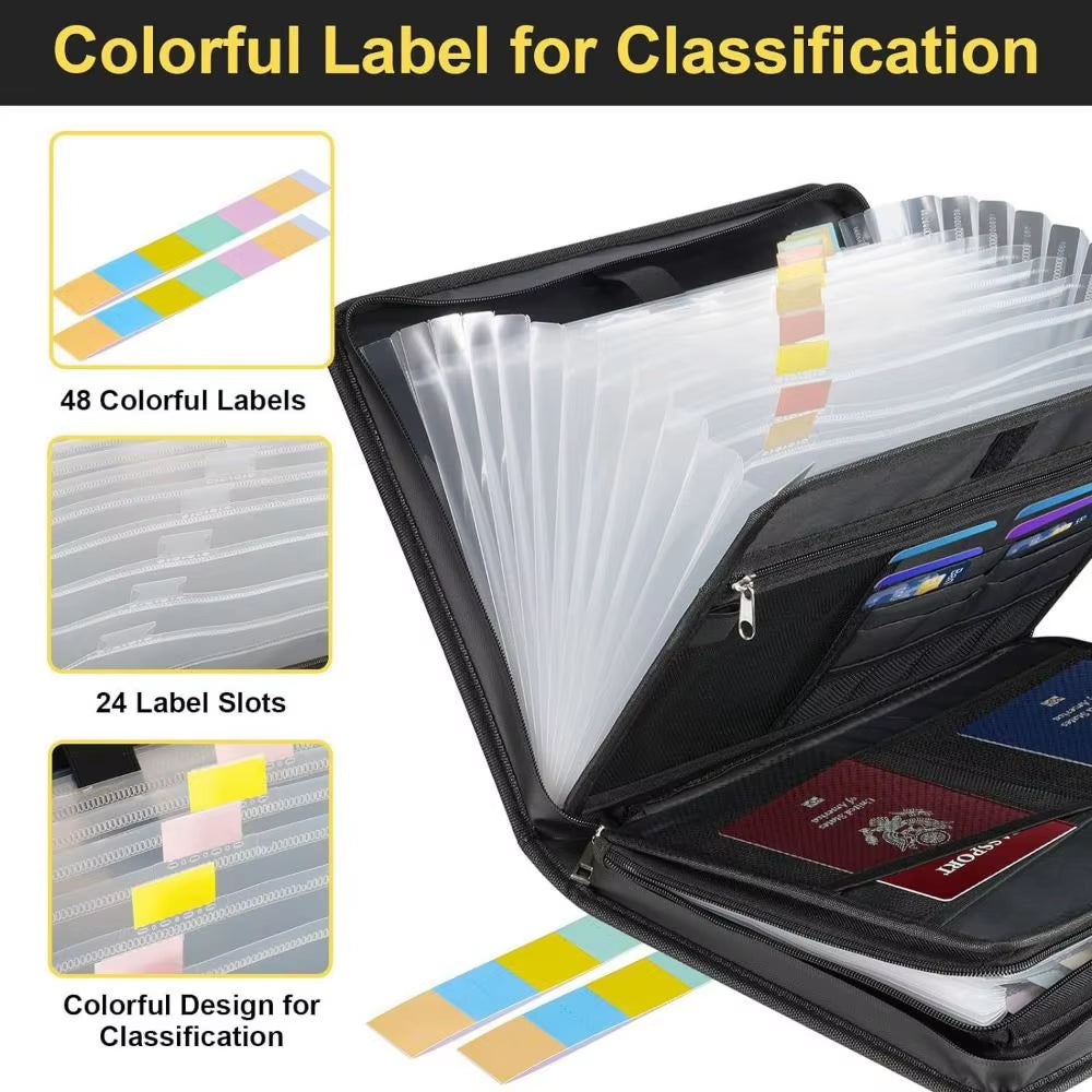 Fireproof Expanding File Folder Zipper Closure Waterproof Accordion File Organizer Space Saving Multi Pockets A4 Files Briefcase
