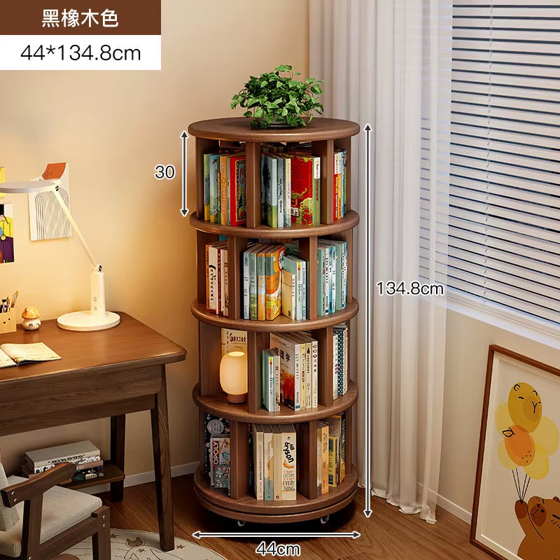 Solid Wood Rotating Bookshelf 360 Degree Floor-Standing Bookcase Storage Rack Movable Corner Children'S Small Narrow Cabinet