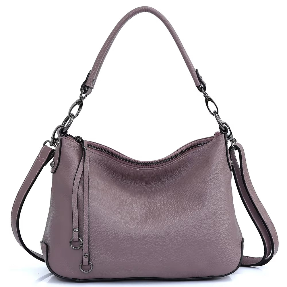 Genuine Leather Bag for Women Simple Classic Handbag Hobo Bag Vintage Grey Shoulder Tote Cowhide Crossbody Bag Mom'S Gift