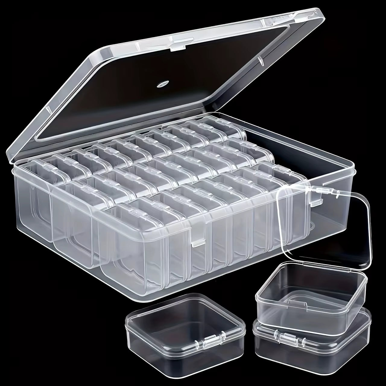 30Pcs Small Clear Plastic Bead Storage Box Bead Organizer Box Containers with Hinged Lid for Storage of Small Items