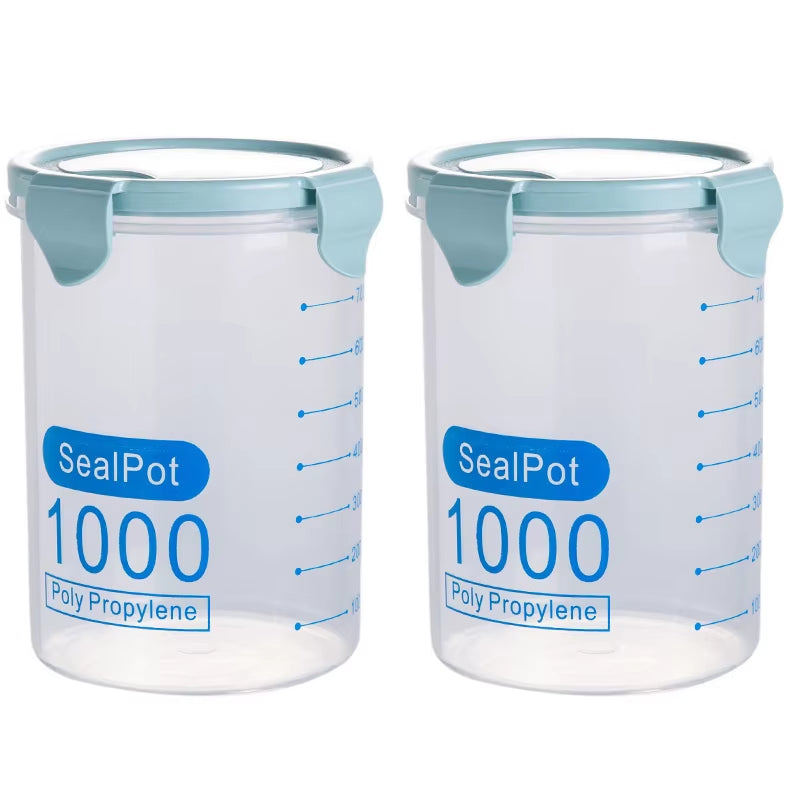 Kitchen Food Storage Canisters with Scale Multigrain Organizer Sealed Jar Plastic Moisture-Proof Can Air-Tight Storage Tank Set