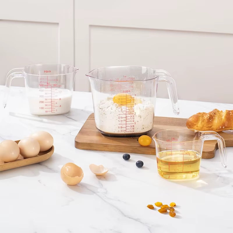 1Cup,2Cup,4Cup Transparent Nesting Measuring Cups Set Plastic Angled Grip Scales Liquid Measuring Cup for Kitchen Cooking