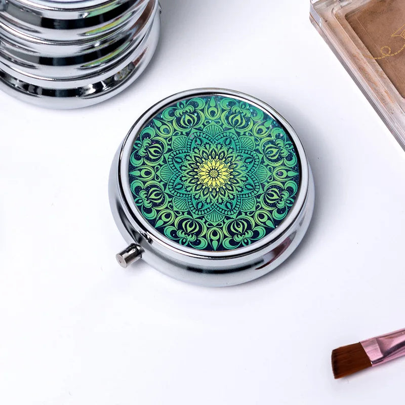 Circular Storage with 3 Compartments Single Compartment Metal Small Medicine Box Jewelry Box Foldable Portable Mini Medicine Box