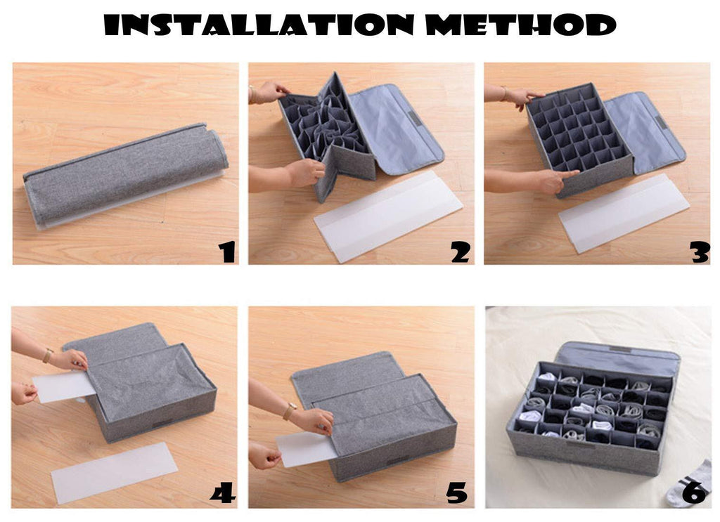 2 Pack Underwear Socks Ties Storage Organizer with Lids, 30 Cells Each