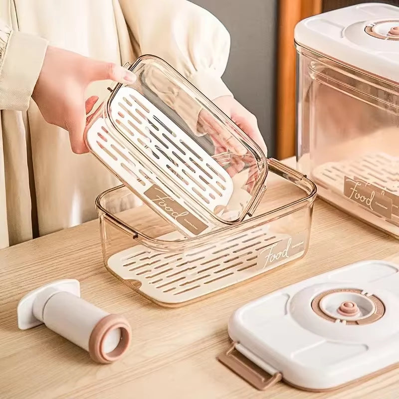 Vacuum Storage Box Sealed Grain Tank Household Fresh-Keeping Box Refrigerator Drainable Food Storage Container Kitchen Organizer