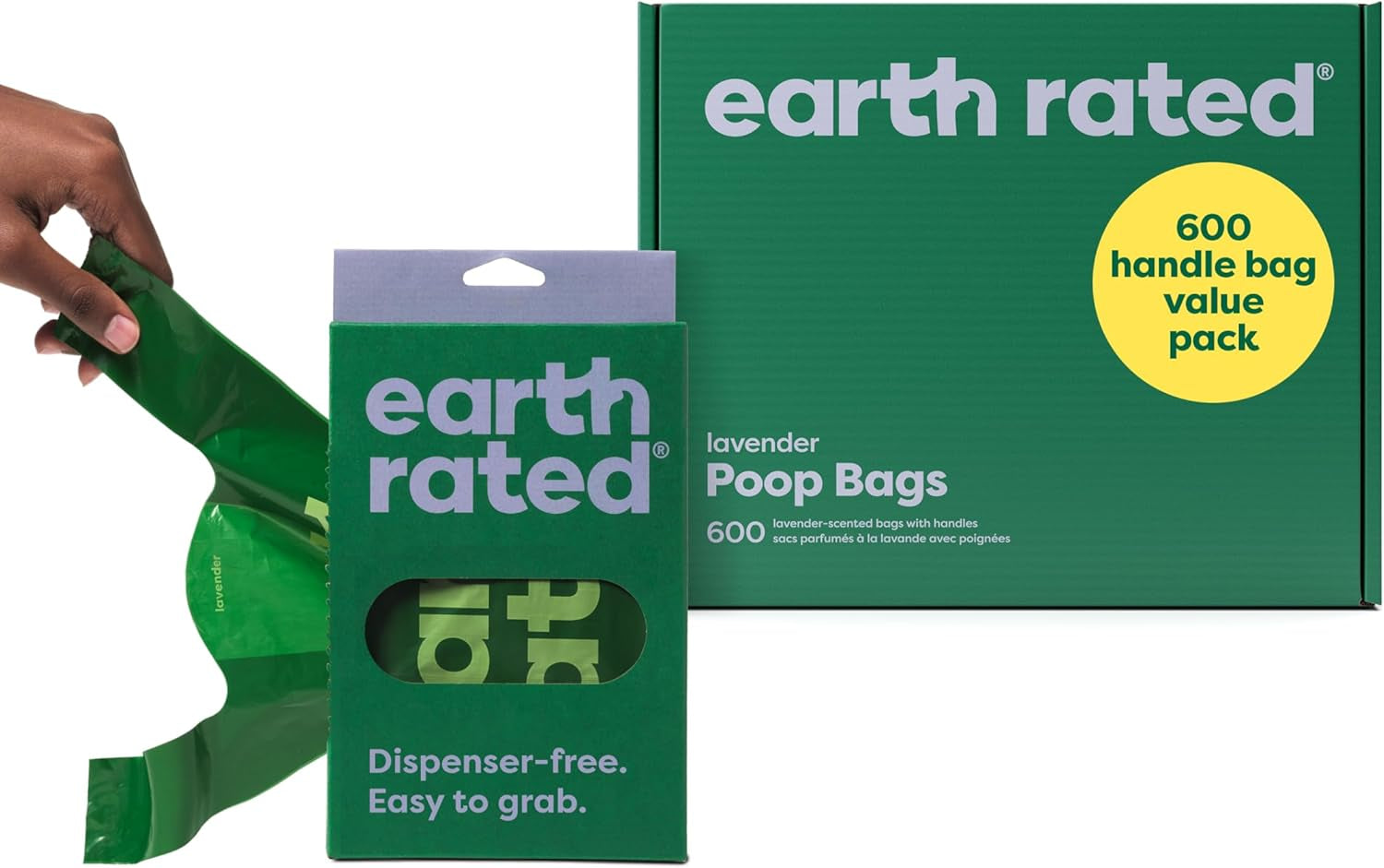 Dog Poop Bags with Easy-To-Tie Handles, Extra Wide Opening, Dispensing Boxes, Guaranteed Leakproof, Lavender, 600 Handle Bags