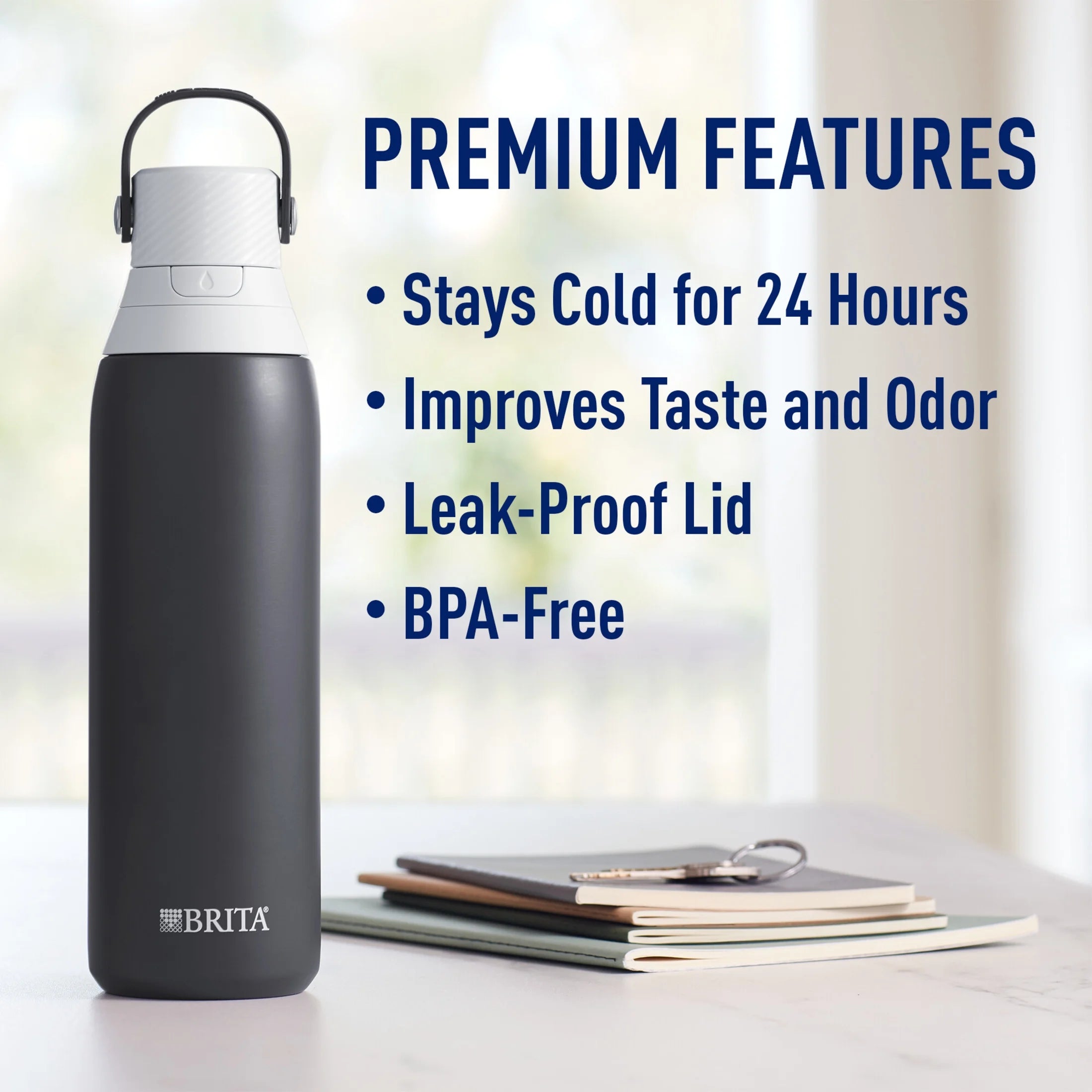 20 Oz Carbon Premium Stainless Steel Leak Proof Filtered Insulated Water Bottle with Straw