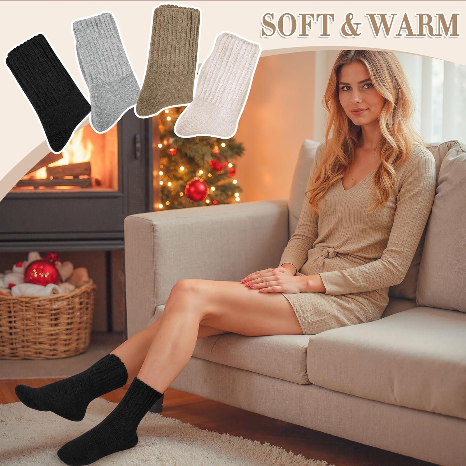 4 Pairs Womens Wool Socks - Soft, Thick, Warm Thermal Boot Winter Socks for Gifts