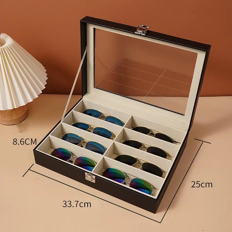 Leather Fashion Sunglasses Storage Box Multi Grid Large Capacity Sunglasses Storage Box Jewelry Display Collection Box