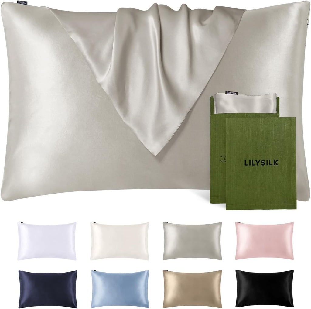 Silk Pillowcase for Hair and Skin Standard-100% Mulberry Silk 19 Momme Both Sides Silk Bed Pillow Cover with Hidden Zipper, 1 Pc (Standard Size 20''X26'', Silvergray)