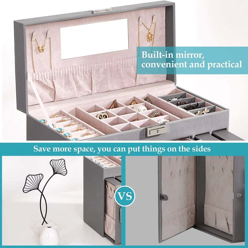 Jewelry Box Jewelry Organizer 6 Tier Jewelery Case Storage with Lock Mirror Jewelry Chest Large Jewellery Organizer for Earrings