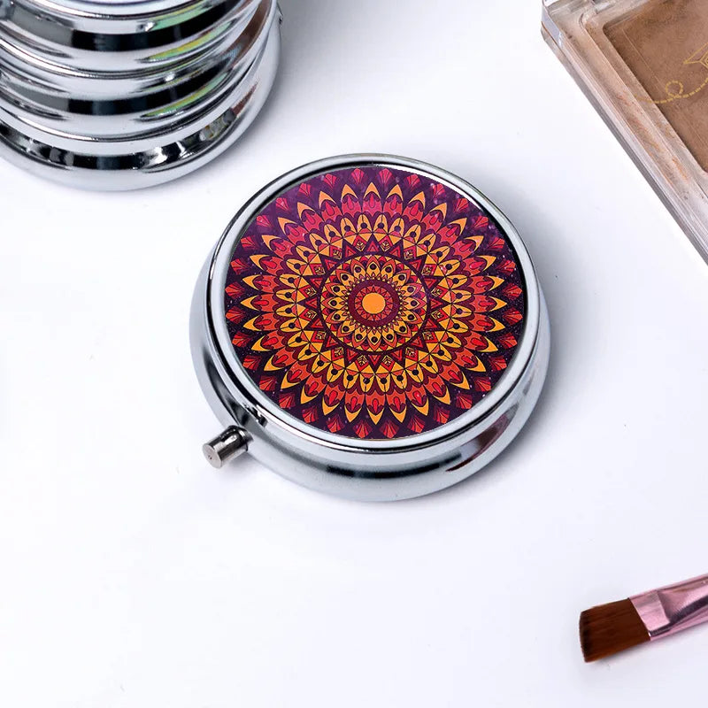 Circular Storage with 3 Compartments Single Compartment Metal Small Medicine Box Jewelry Box Foldable Portable Mini Medicine Box