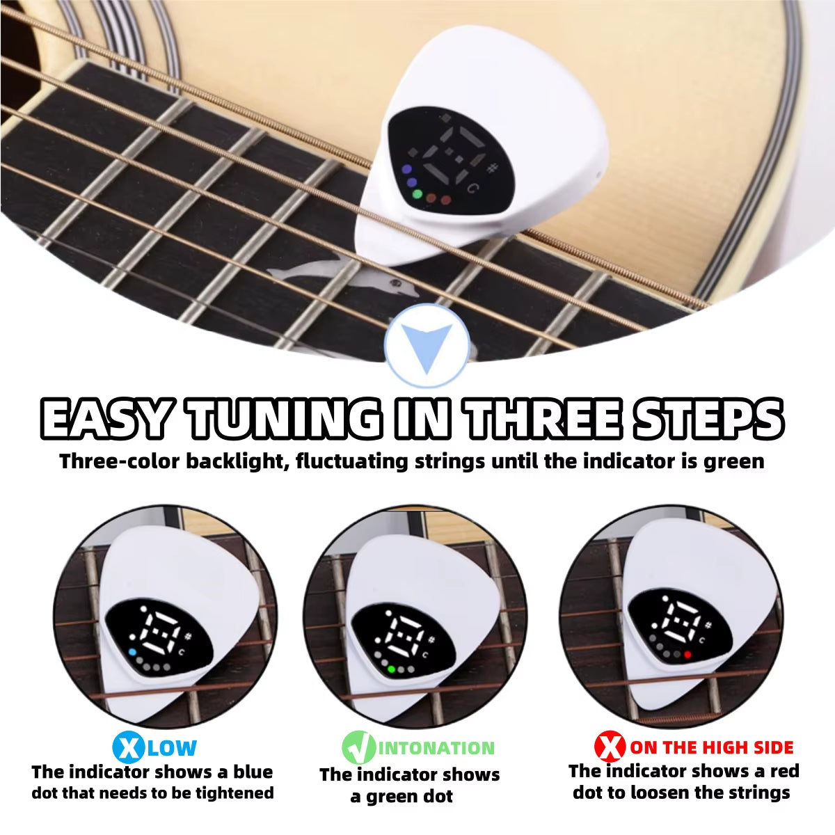Miwayer 2-In-1 Guitar Pick Tuner/Digital Guitar Pick Tuner W/Led Screen Display/ for Electric & Bass,Ukulele/12 Equal Temperamen