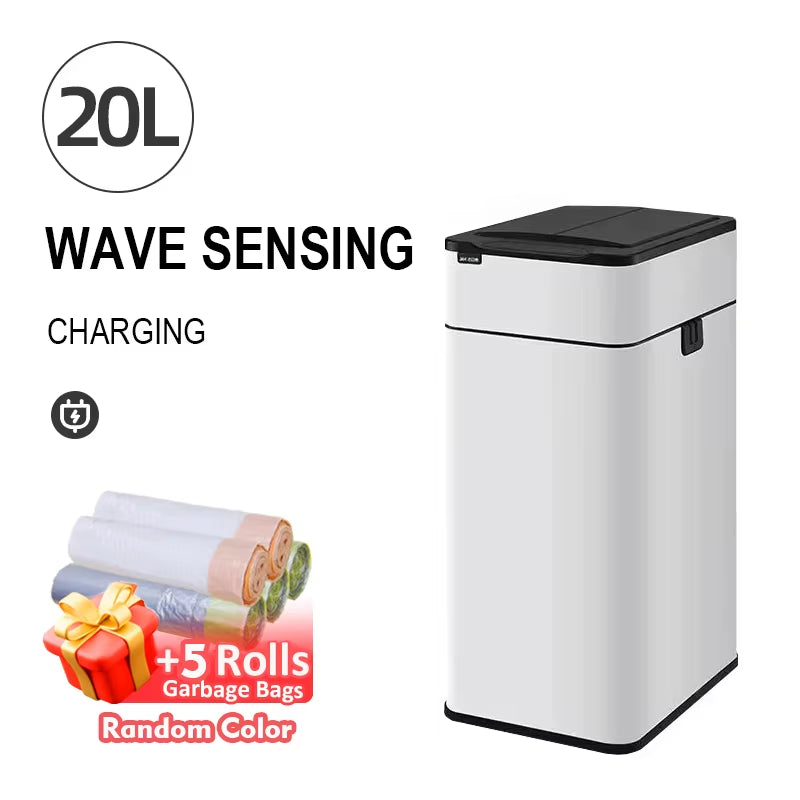 Smart Trash Can 20L Kitchen Two-Way Sensor Dustbin Wastebasket Automatic Bagging Trash Bin Stainless Home Rectangular Waste Bin