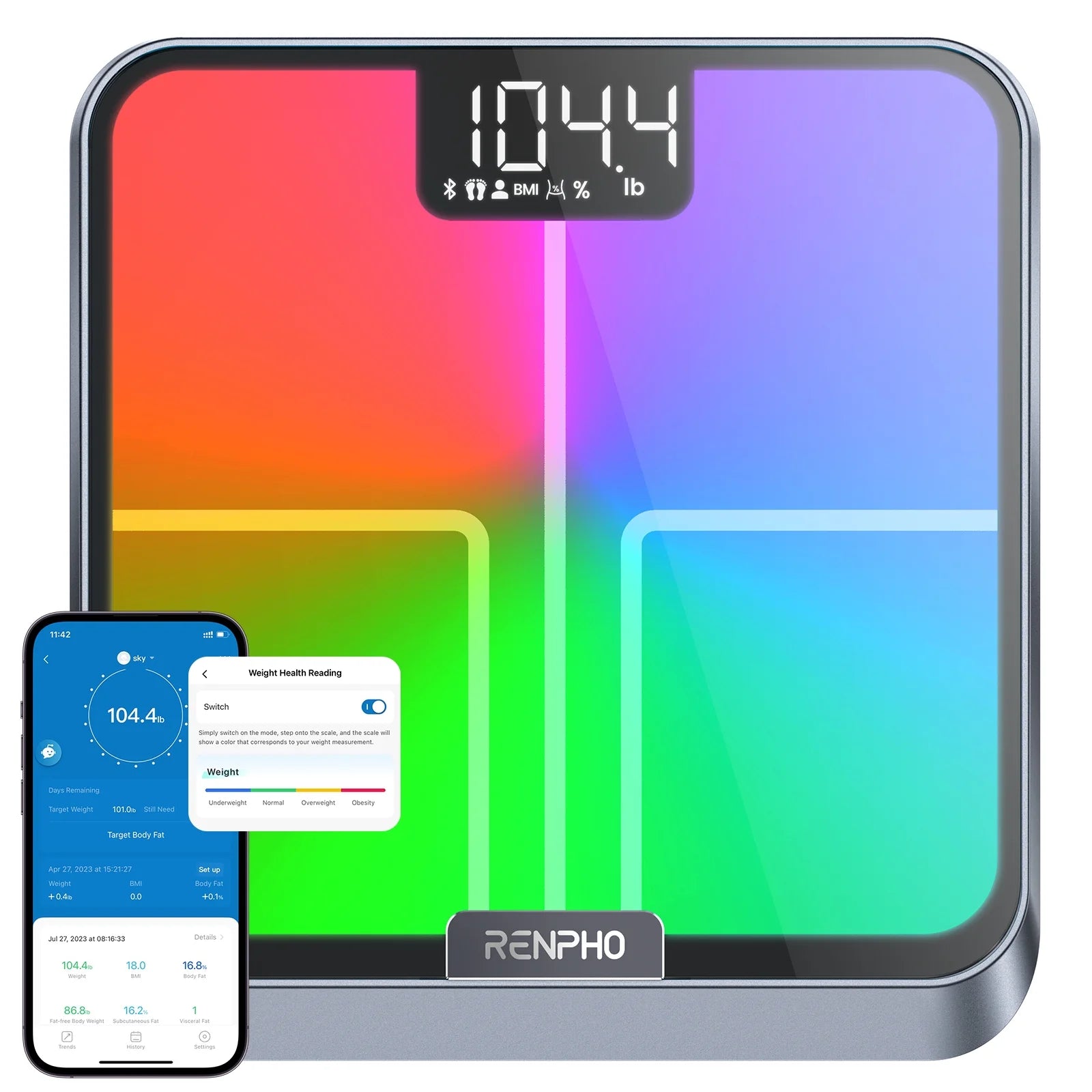 Smart Scale for Body Weight with Customize Scale Colors, Rechargeable, ITO Coating, Elis Chroma