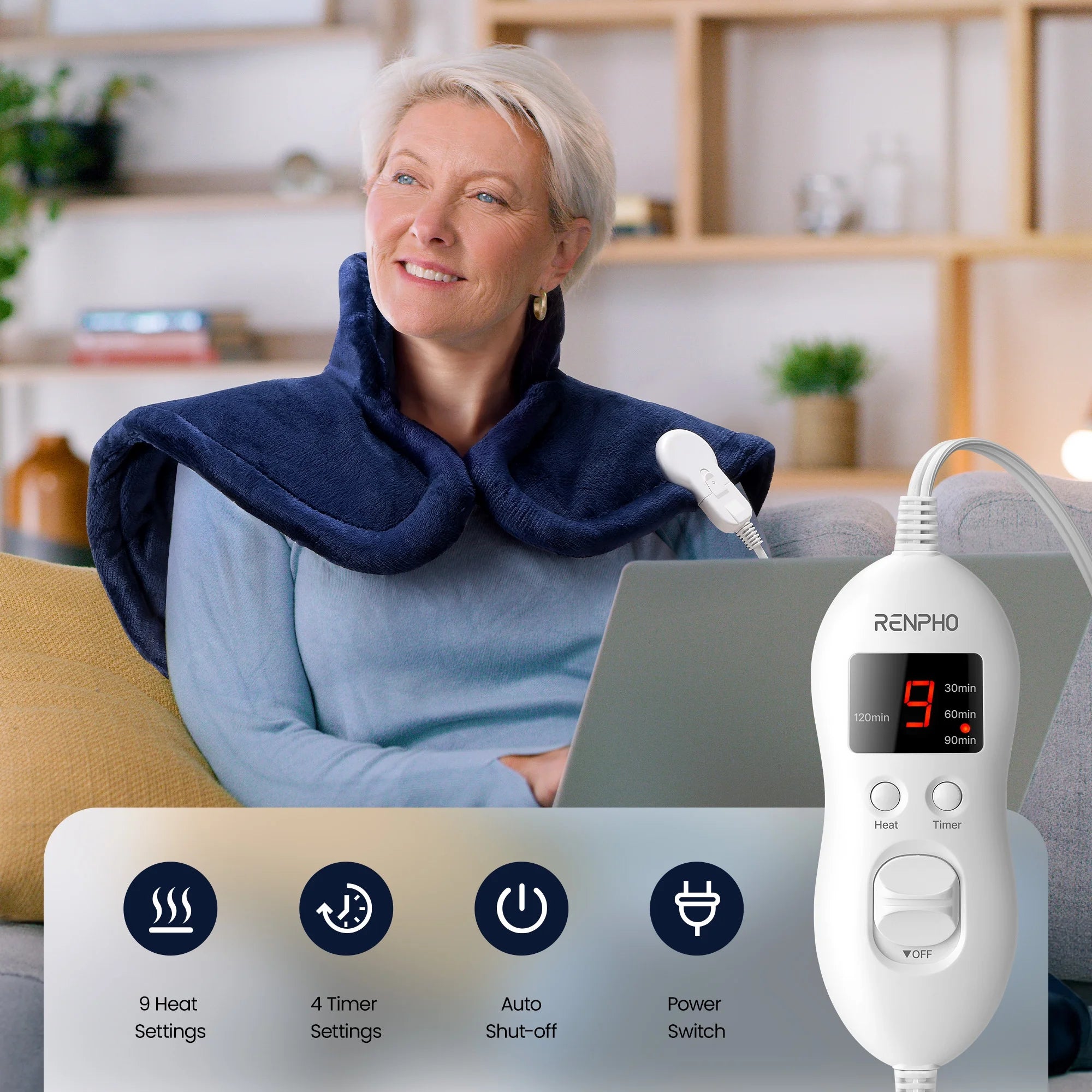 Extra Large Heating Pad for Shoulders Neck and Back, 9 Temperature Settings, FSA HSA Eligible, 19"X 24", Blue