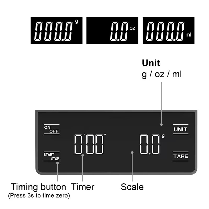 3Kg/0.1G Digital Kitchen Weight Grams Electronic Balance High Precision Coffee Scale Portable with Timer Food Espresso
