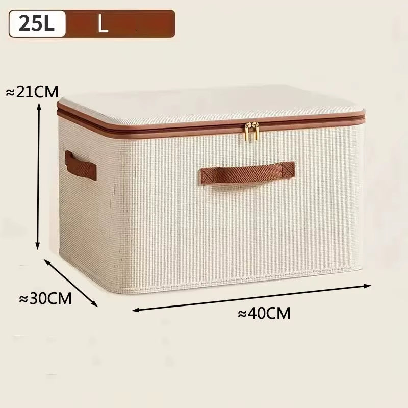 Large Household Storage Box Heavy-Duty Hard Shell Cotton Linen Zipper Storage Organizer Box with Lid for Clothes Toys Blankets