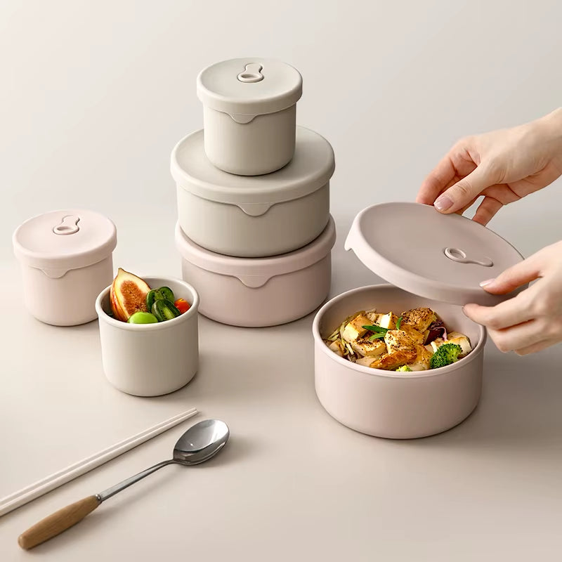 700ML 250ML round Silicone Lunch Box Refrigerator Fresh-Keeping Box Microwave Dishwasher Safe Food Storage Container with Lid