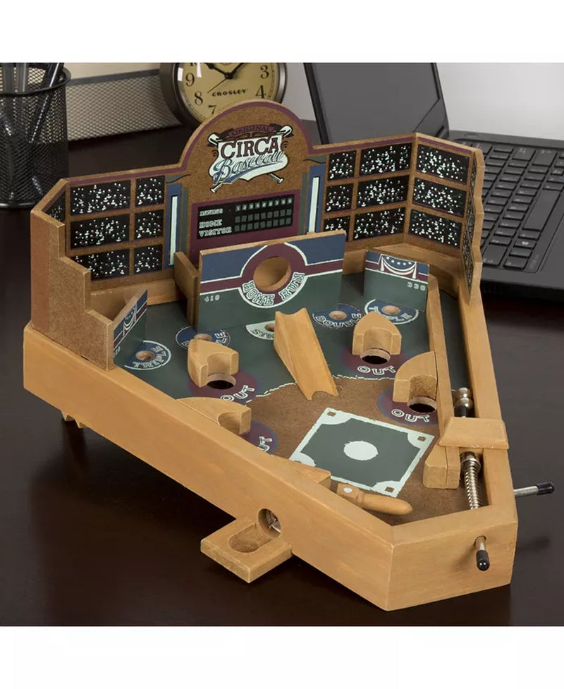 Hey Play Baseball Pinball Tabletop Skill Game - Classic Miniature Wooden Retro Sports Arcade Desktop Toy for Adult Collectors and Children
