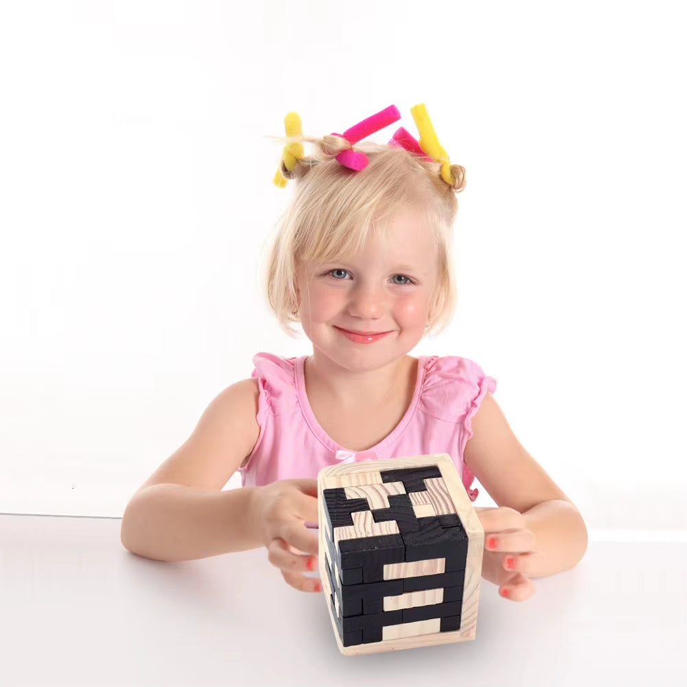 Creative 3D Wooden Cube Puzzle Ming Luban Interlocking Educational Toys for Children Kids Brain Teaser Early Learning Toy Gift