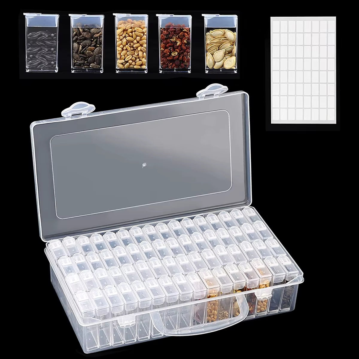 Seed Storage Box 64 Slots Seed Organizer with Lid Grid Box Planting Plant Seed Container with 64 Label Stickers