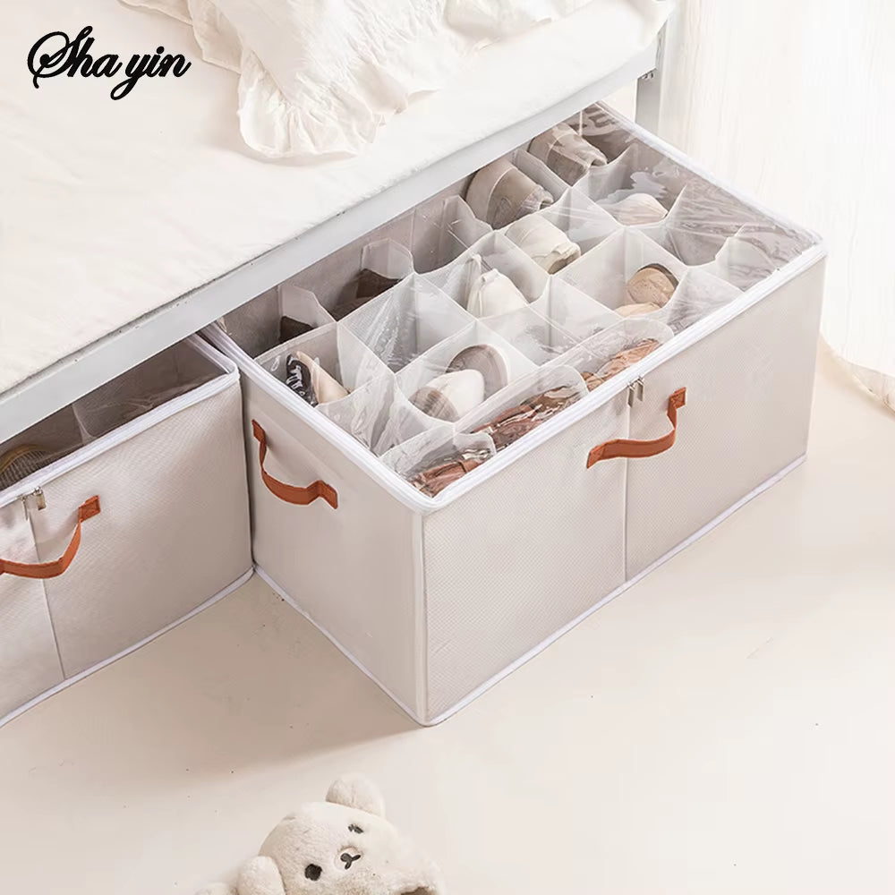 12/16/20Grid Shoe Storage Artifact Home Foldable Fabric Shoe Box Transparent Sports Shoes Leather Shoes Dustproof Organizing Box
