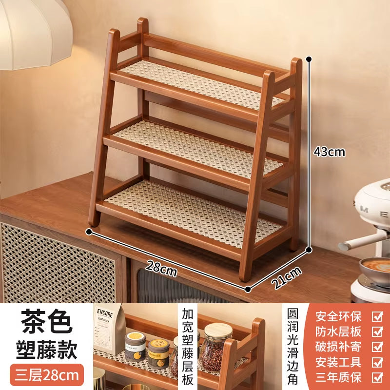 3 Tier Bamboo Shelf Desktop Cabinet Organizer Display Rack Cup Rack Spice Caddy Shelf for Kitchen Makeup Organizer for Vanity