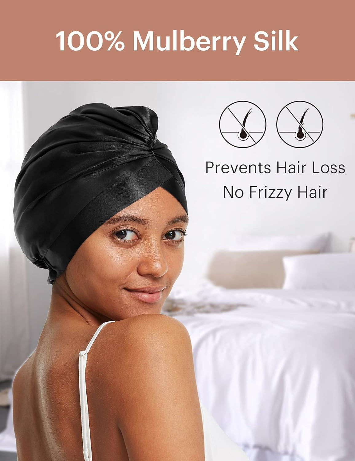 Silk Bonnet for Sleeping Womens 100% Mulberry Silk Sleep Cap Hair Wrap for Curly Long Hair