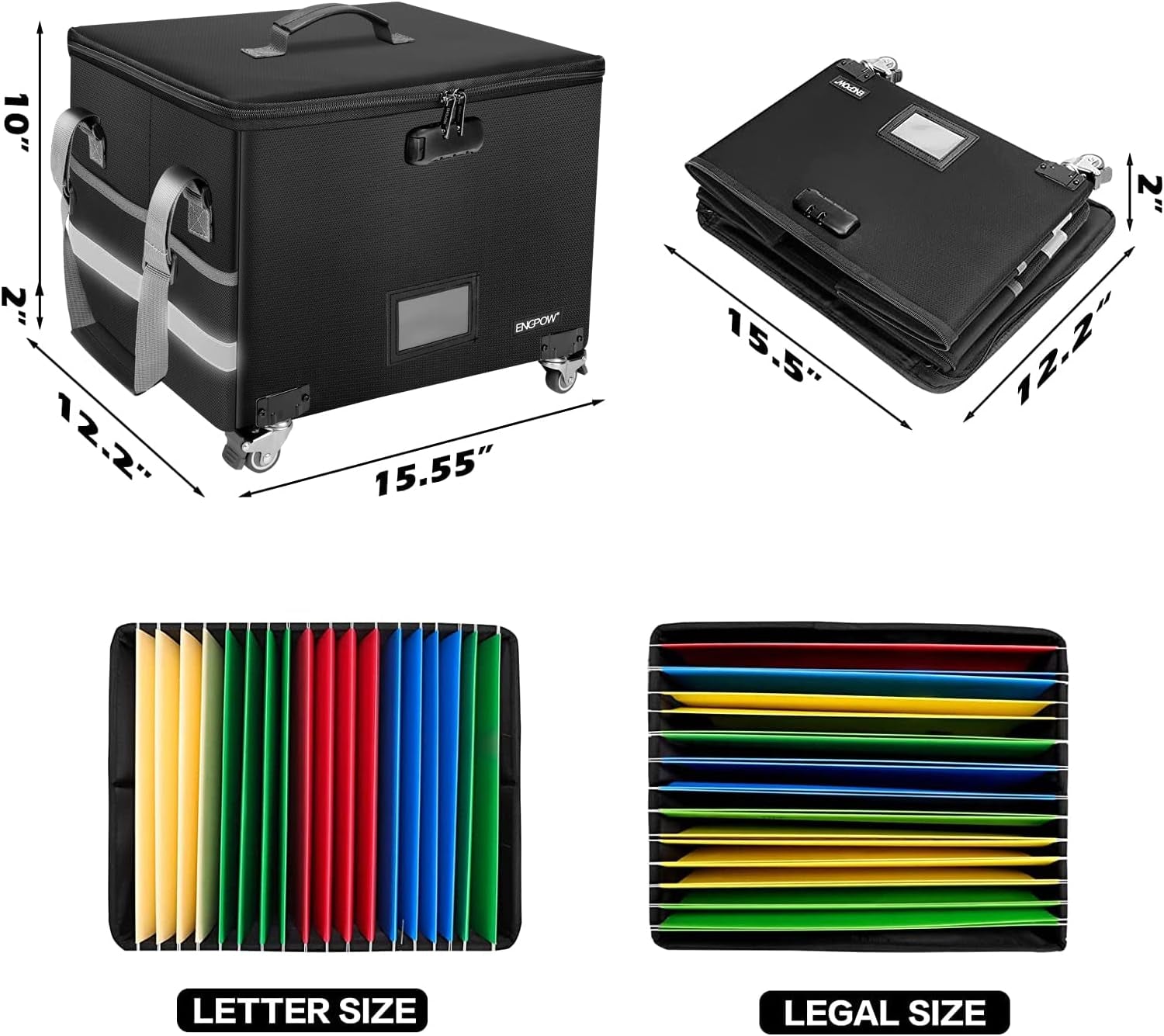 File Box with Wheels, Fireproof Document Box with Lock,Collapsib
