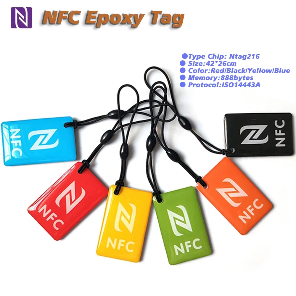 1Pc Epoxy Mini Card NTAG216 NFC Sticker 888 Bytes Proximity 13.56Mhz ISO14443A Small RFID Tag 42*26Cm Waterproof Keyfob Token