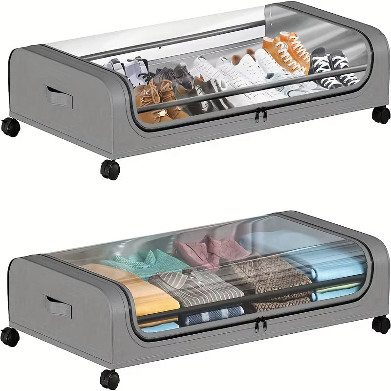 Under Bed Storage Organizer - Underbed Bins with Wheels and Lid for Clothes Bedding Shoes Blankets Books Toys Home Organization