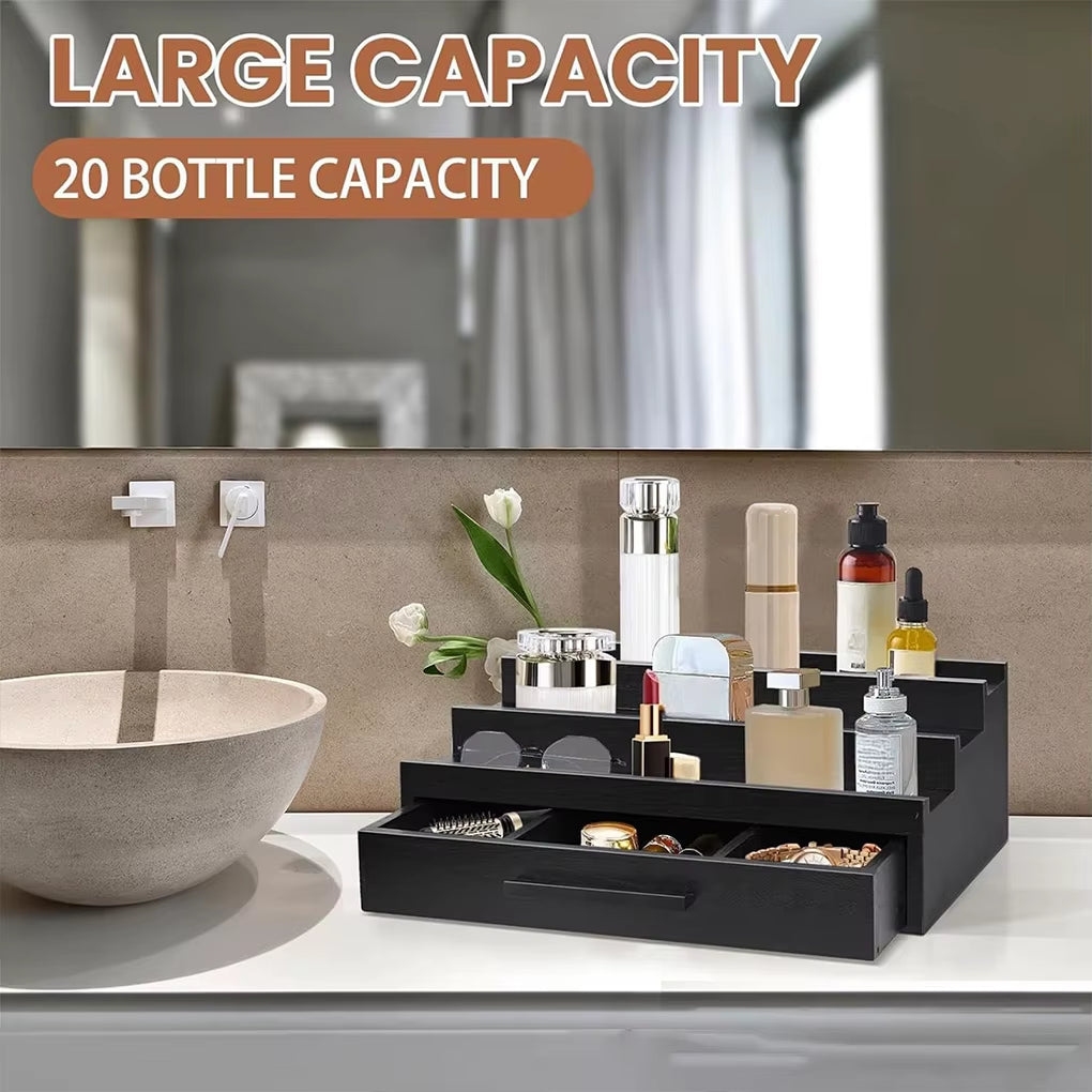 New Perfume Holder Organizer Fragrance Rack Three-Layers Perfume Holder Fragrance Display Black Perfume Organizer with Drawers