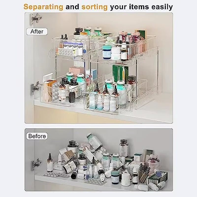 Under the Sink Organizer 2 Tier Pull Out Cabinet Drawer Medicine Cabinet Organizer Pull Out Kitchen Cabinet Organizer Cabinet