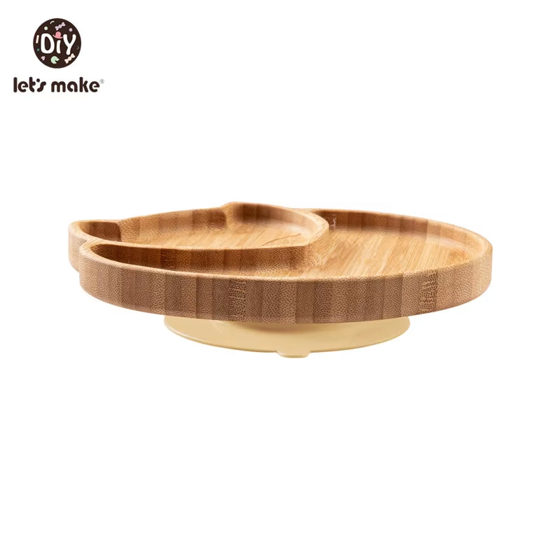 Let'S Make Baby Dinner Plates Set Wooden Cartoon Dinner Plate Fork Spoon Children Feeding Plate Safe Edible Silicone Product