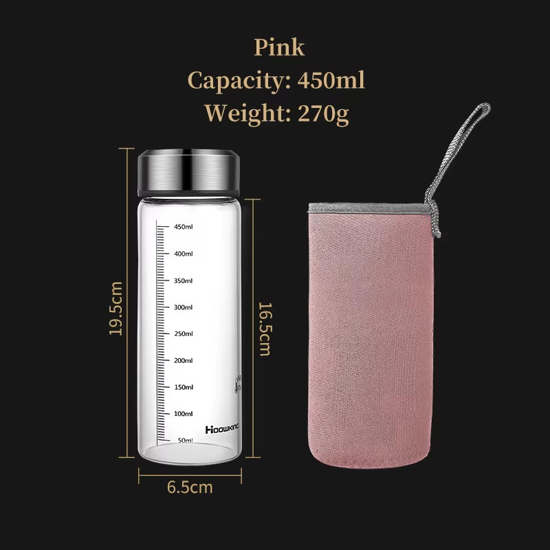 Portable Glass Water Bottle Hot Milk Bottle Graduated Cup with Lid Refrigerated Milk Tea Cup Outdoor Sports Water Bottle