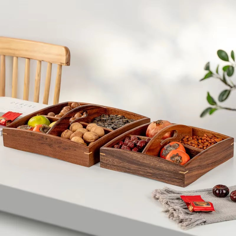 South American Walnut Wood Fruit Tray Divided Snack Plate Solid Wood Living Room Nut Fruit Plate Home Decorative Accessories