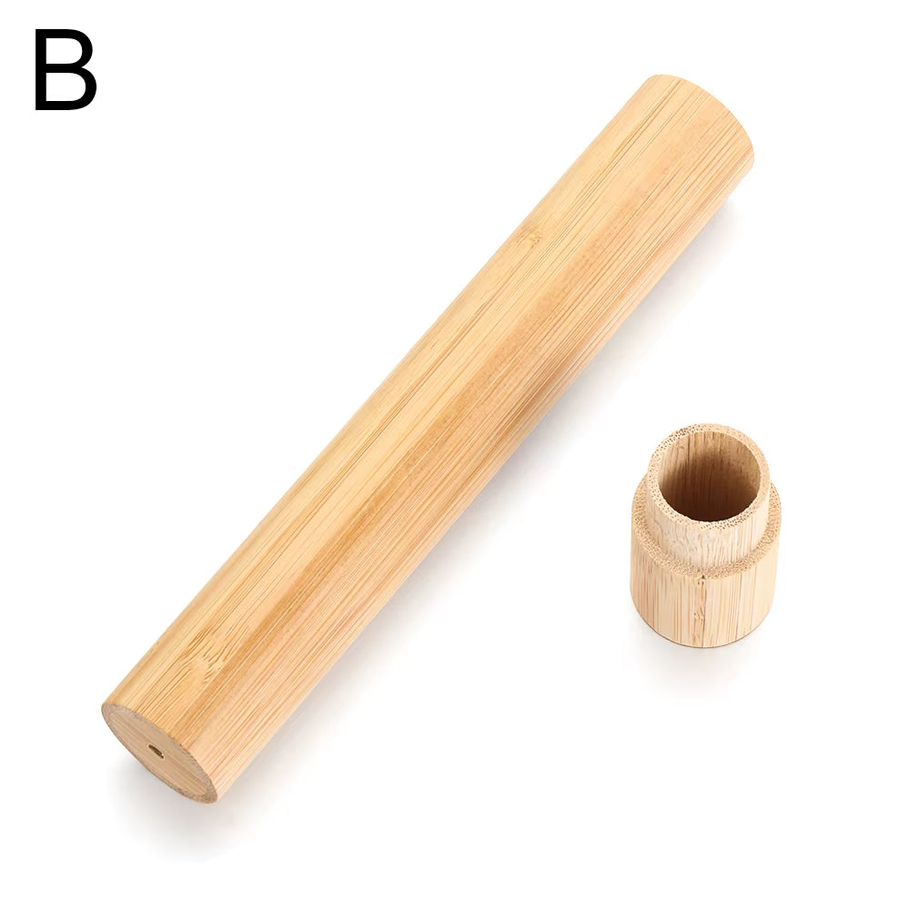 Eco-Friendly Wooden Toothbrush Box round Nature Bamboo Toothbrush Tube Adult Oral Hygiene Health for Portable Travel Accessory