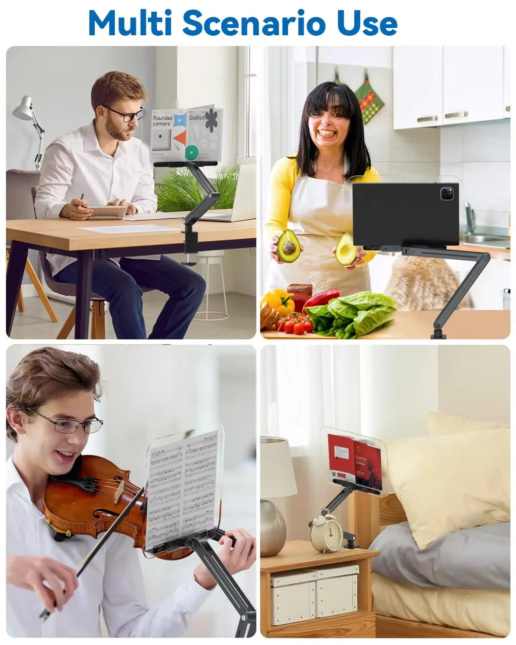 Desk Clamp Acrylic Book Stand for Reading Book Stand Holder, Adjustable Height up to 20 Inches, Suitable for Recipe, Tablet