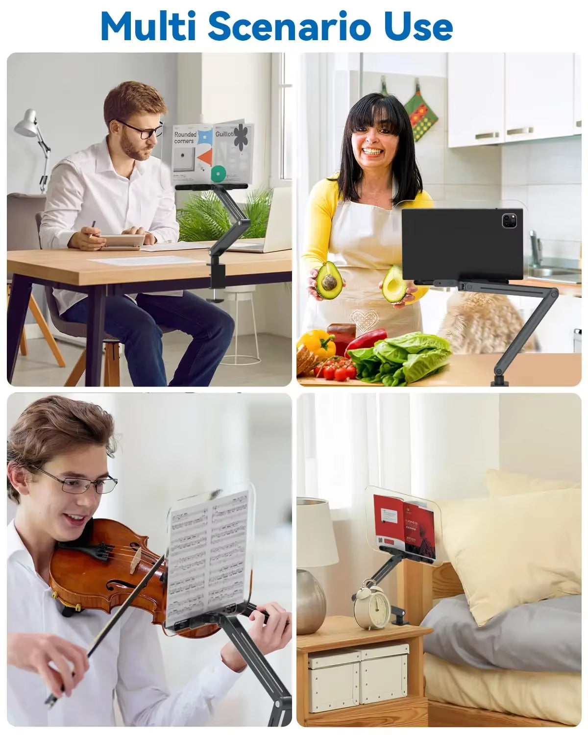 Desk Clamp Acrylic Book Stand for Reading Book Stand Holder, Adjustable Height up to 20 Inches, Suitable for Recipe, Tablet