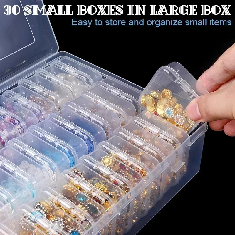30Pcs Small Clear Plastic Bead Storage Box Bead Organizer Box Containers with Hinged Lid for Storage of Small Items