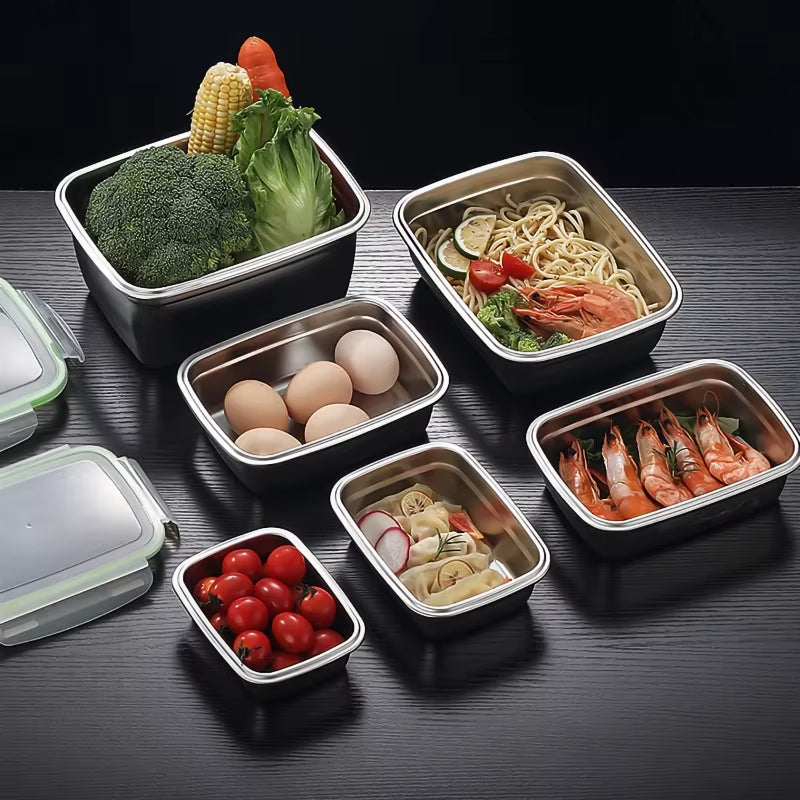 High Quality 304 Stainless Steel Food Storage Container Set, Stackable Lunch Box, Transparent Lid, Home Kitchen, School Office