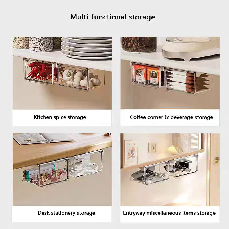 Qtip Holder Dispenser under Mirror Cabinet Pull-Out Storage Box Transparent Drawer for Cotton Pad,Swabs,Floss Makeup Organizers