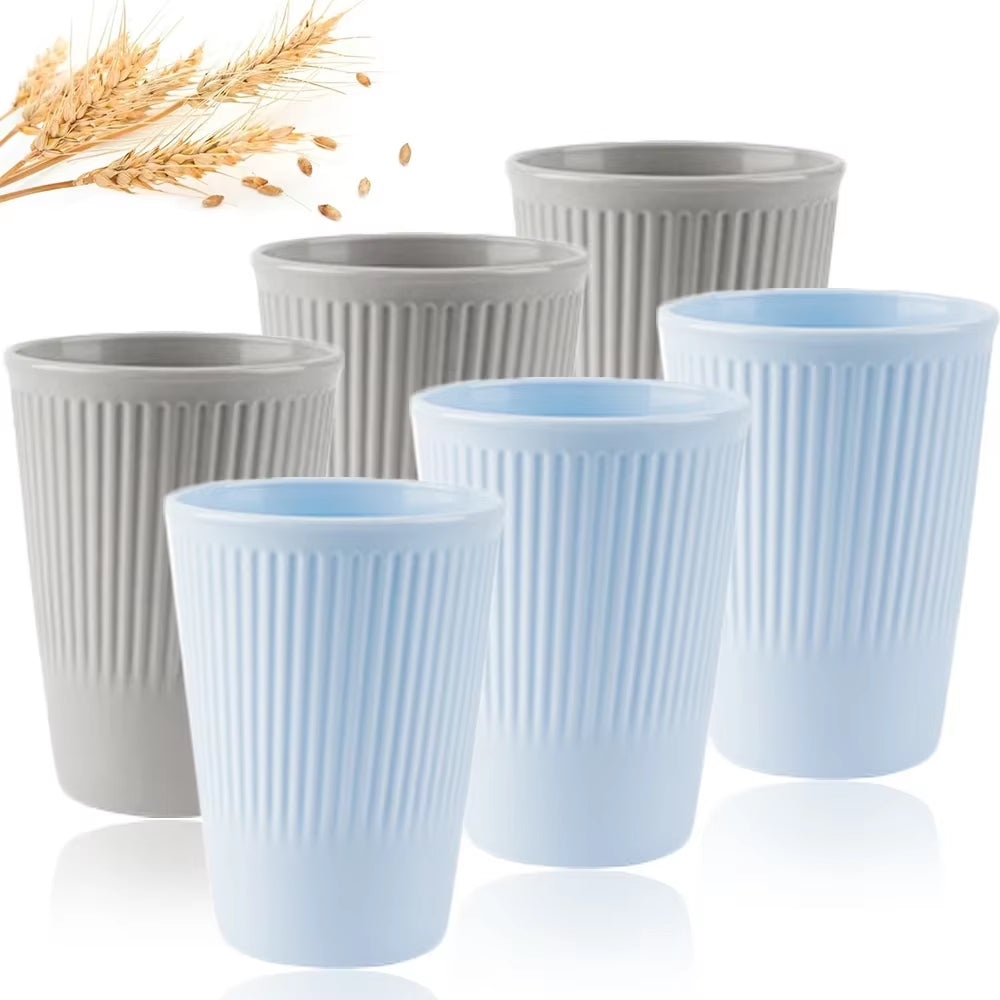 Eco-Friendly Wheat Straw 6Pcs/Set Unbreakable Multi-Purpose Drinking Cups Biodegradable round Toothbrush Cup Bpa-Free