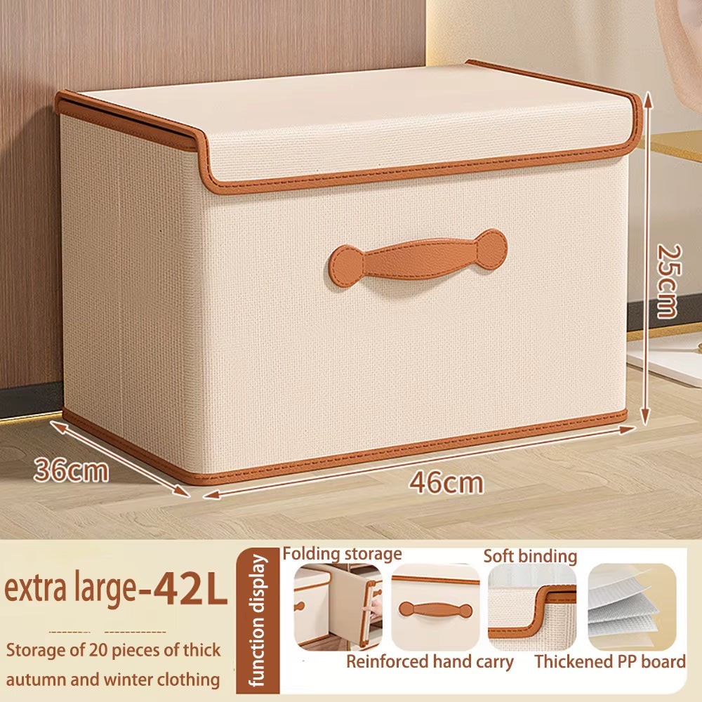 Cube Bins Boxes with Lids, Foldable Clothing Storage Box PU Leather Handles Decorative Home Cubes Closet Organizer Container