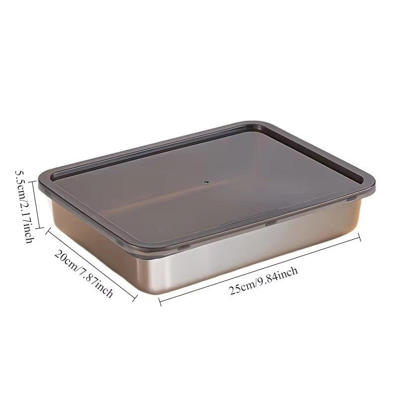 3Pcs/Setstainless Steel Grill Pans and Iron Grill Pans Rectangular Food Trays with Lids Baking for Camping Cookware, Dishwasher