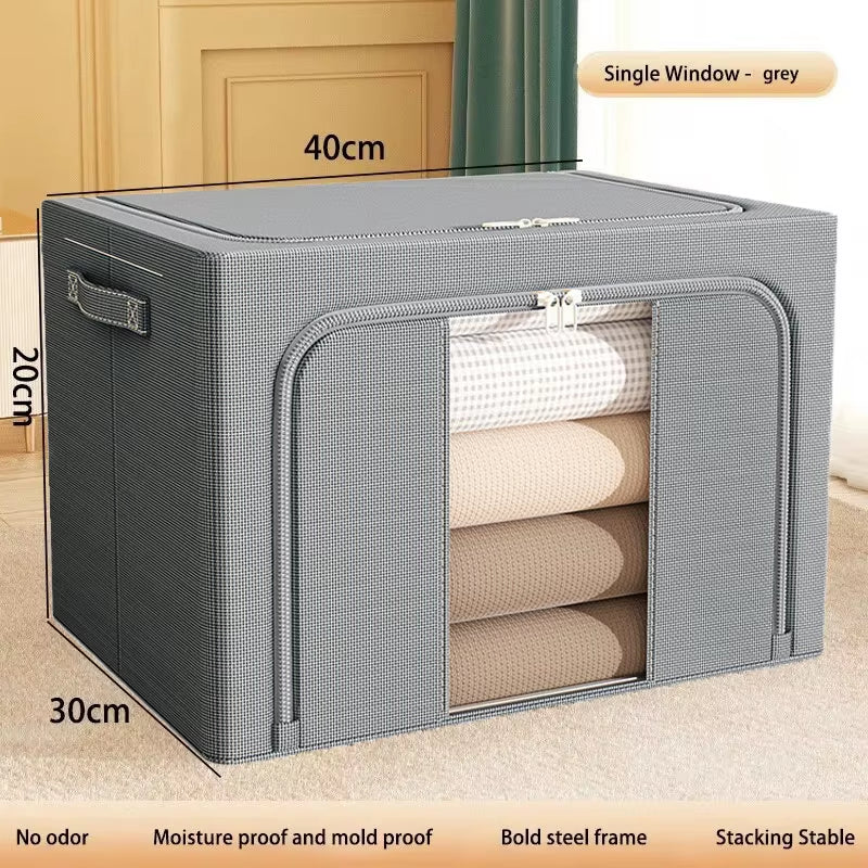 1Pcs Quilt Organizer for Underwear Storage Box Storage and Organization Transparent Clothing Foldable Fabric Steel Frame Home