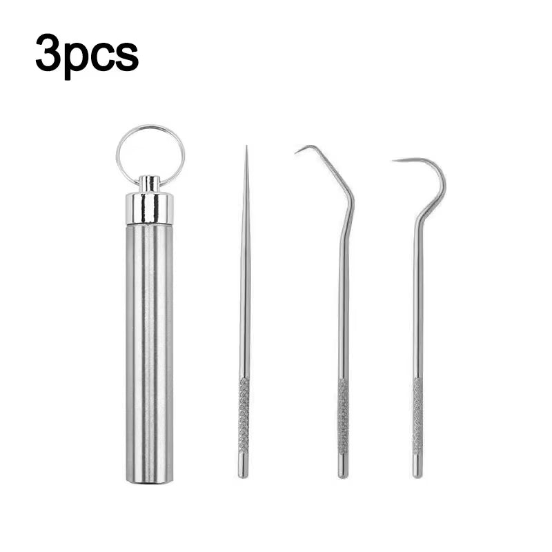 New 3/7Pcs Metal Floss Pick Stainless Steel Floss Dental Floss Keychain Dental Care Cleaning Teeth Thread YAX05